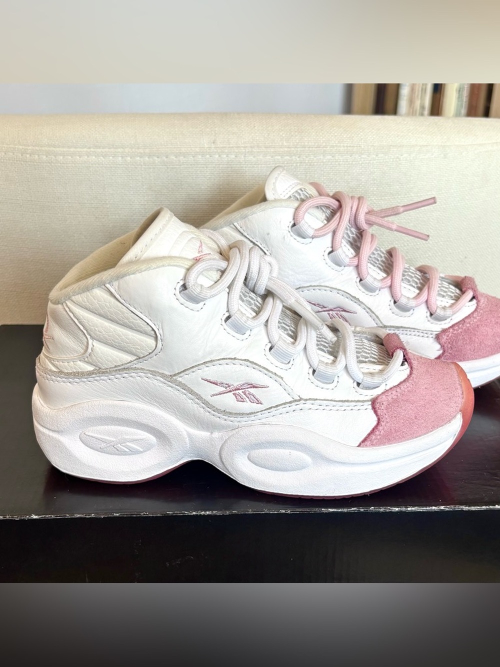 Reebok Question Mid Pink Toe Youth Size 1.5 Kids Suede Iverson